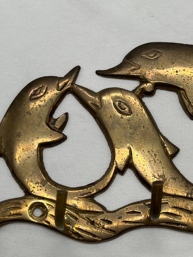 Solid Brass Dolphins Wall Hook Key Hanger Holder Nautical Vintage Home Decor
