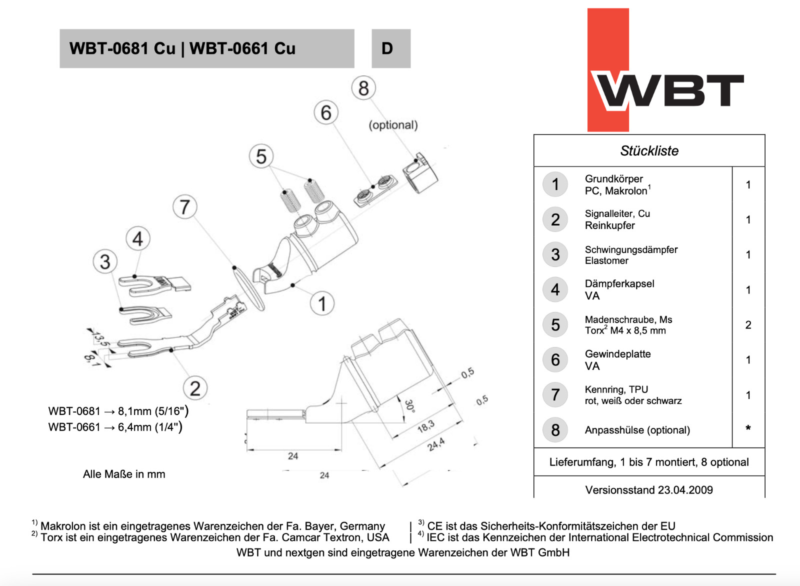WBT 0681CU cable lug made of pure copper, 8 mm fork new + original packaging nextgen 2x red 2x white