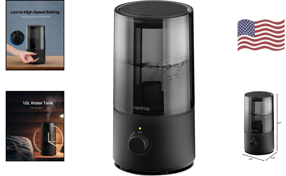 Filterless 1.0L Cool Mist Humidifier - Adjustable Control, 32dB Quiet Operation
