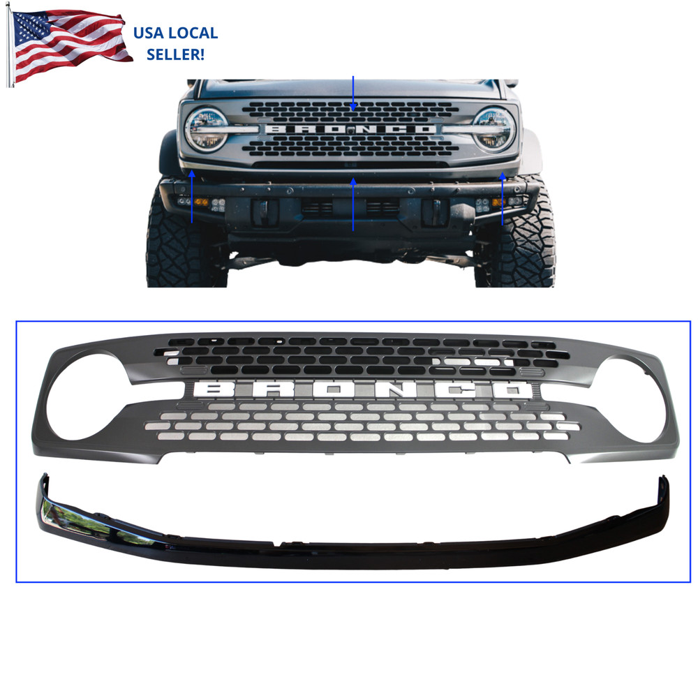 OEM front bumper Carbonized Gray grille molding insert for 2021- 25 Ford Bronco
