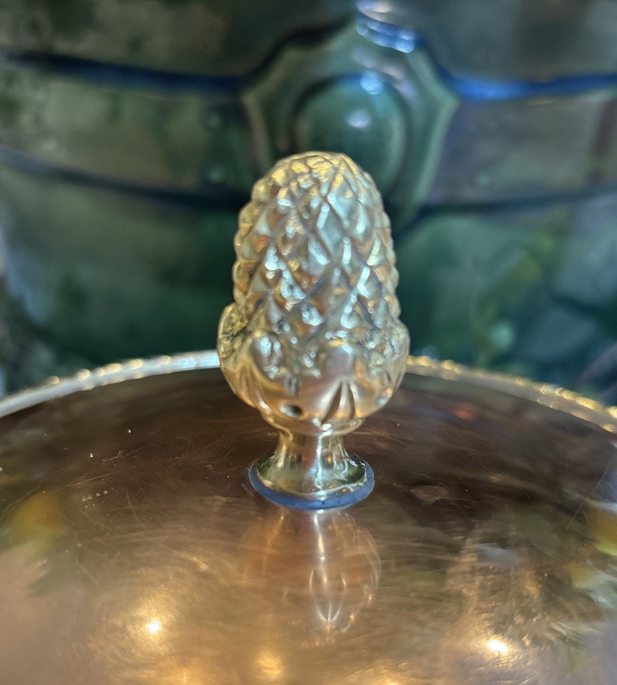Solid Copper Serving Dish w/ Brass Pinecone Finial/Handles~Preowned