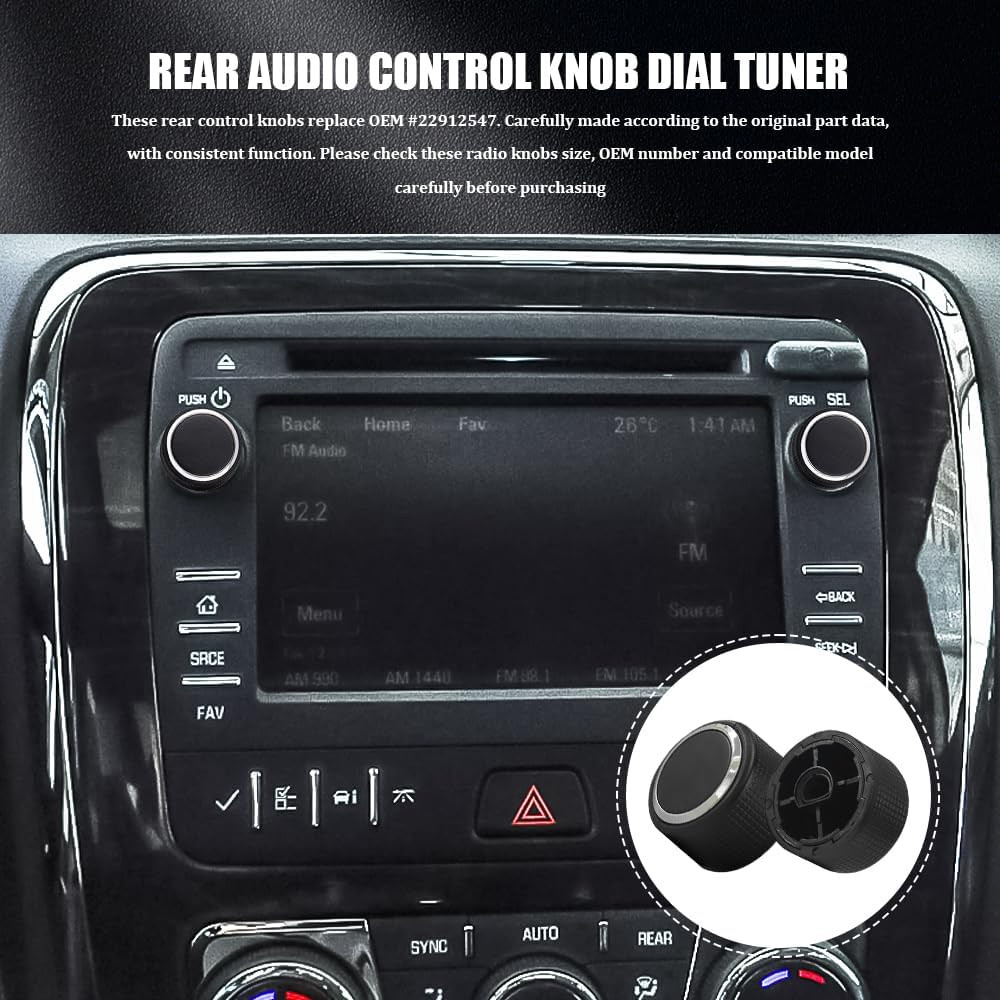 2PCS Rear Audio Control Knob Dial Tuner, Radio Knobs Replacement, Plastic Insert