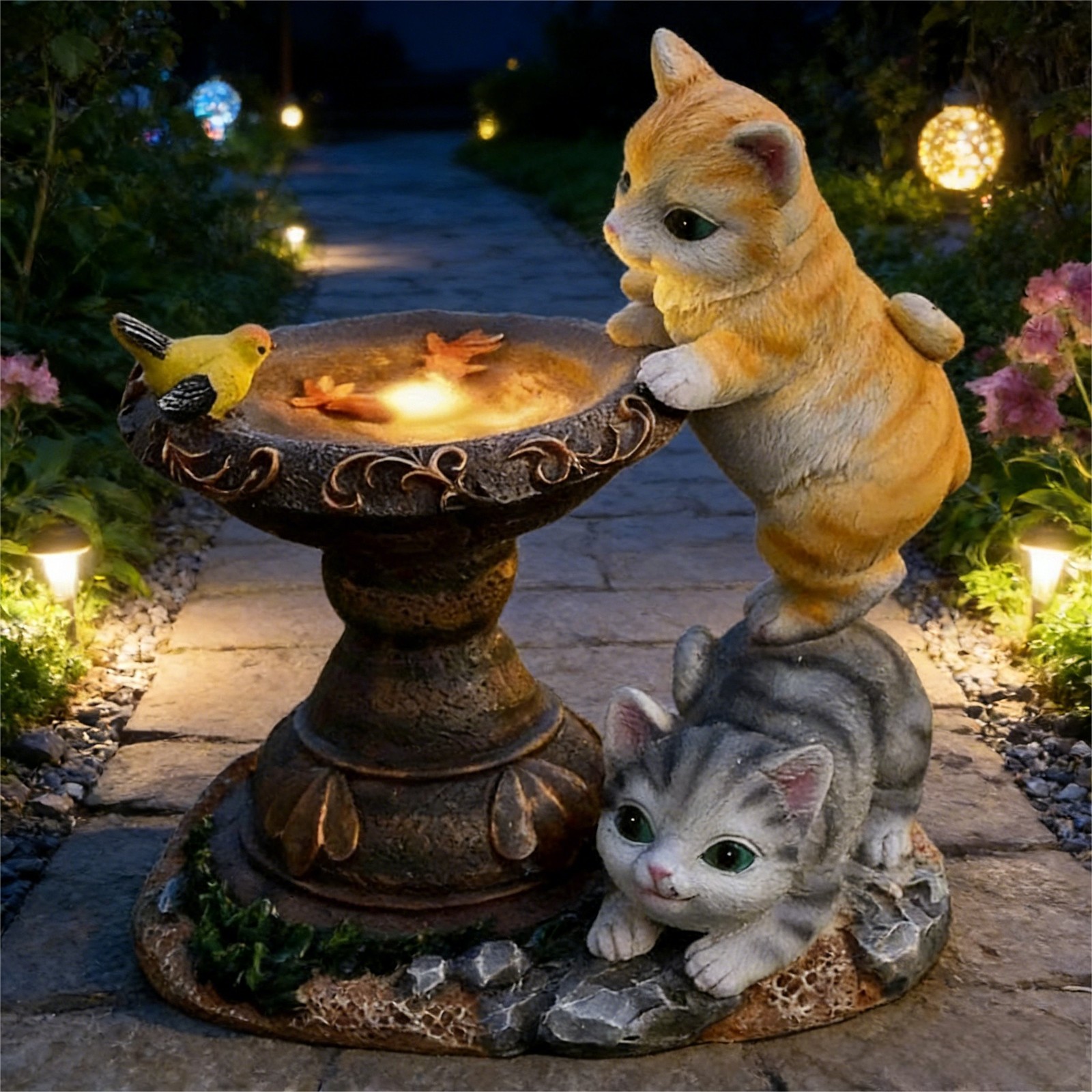 Solar-Powered Cat Statue Garden Lantern & Outdoor Decor Art Piece