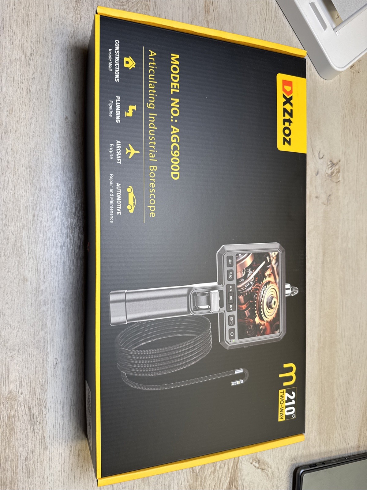 DXZtoz Dual-Lens Articulating Borescope, 6.5mm Slim Probe, Two-Way 210° AGC900D