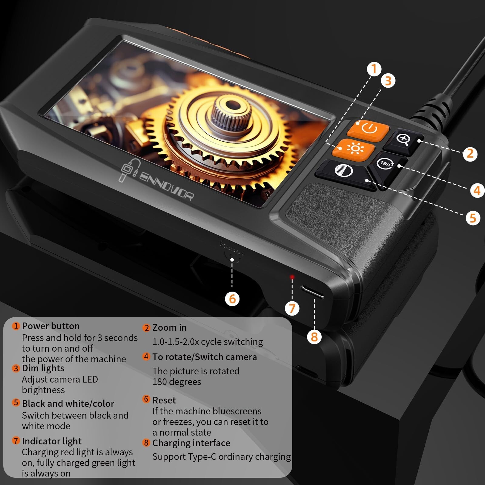 Endoscope Camera with Light,4.3" HD 1920P Snake Inspection Camera,16.4ft