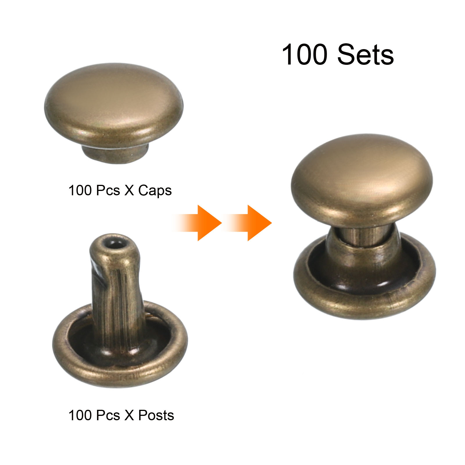 100 Sets Leather Rivets 6x6mm Double Cap Rivets Bronze