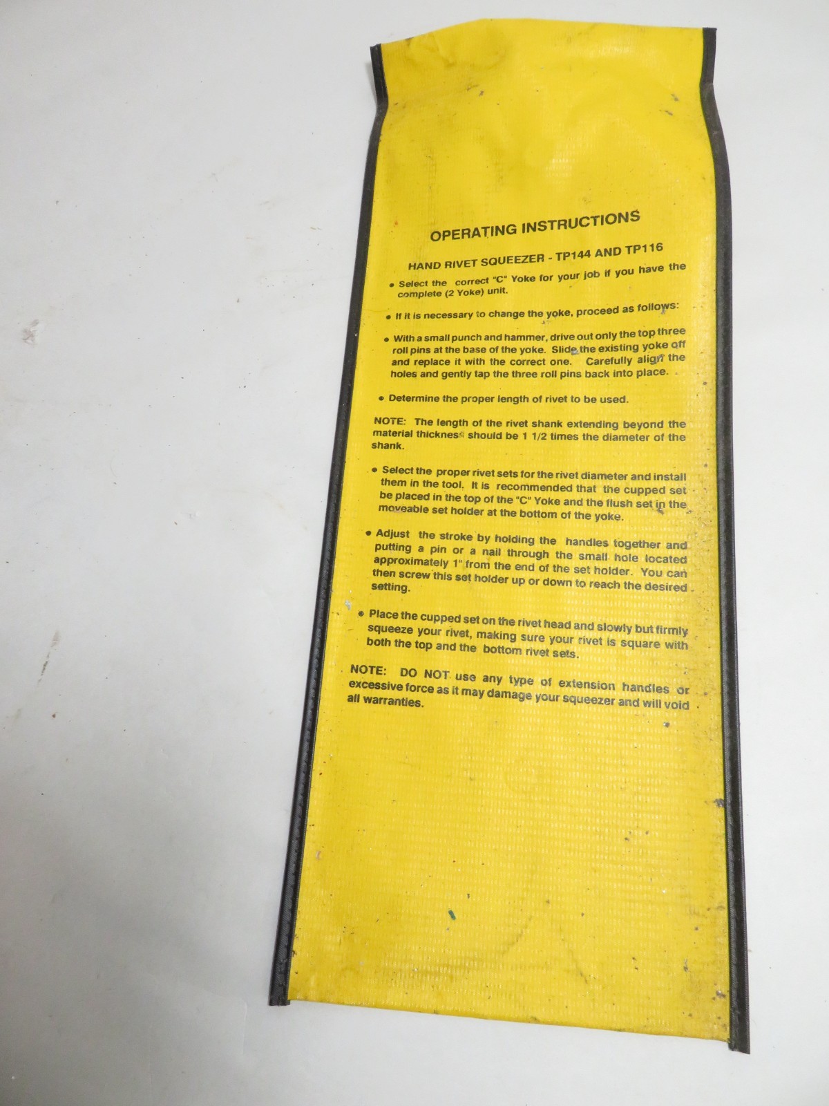 Aircraft Hand Rivet Squeezer TP116 US Industrial with Carry Bag and Tips