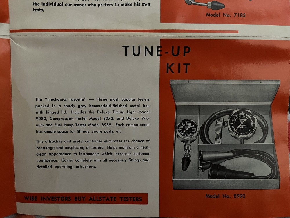 ALLSTATE tune Up Kit w/ Fuel Pump Tester, & Timing Light - Missing Compression.