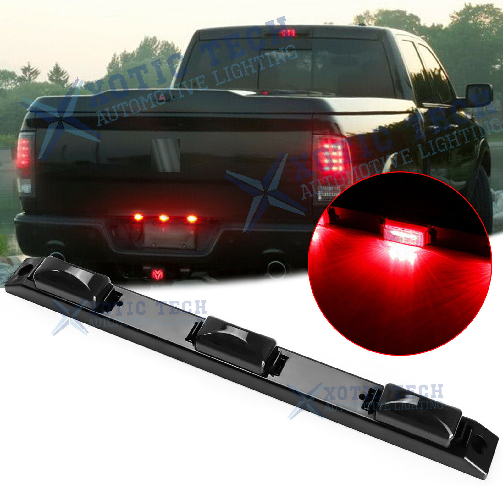 For Dodge Ram 1500 2500 3500 Red Smoked LED Rear Tailgate Trunk Tail Light Bar