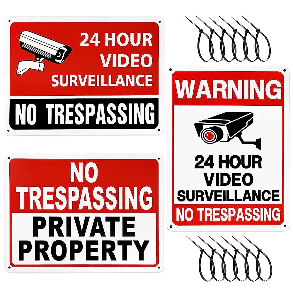 3 Pk No Trespassing 24 Hr Video Surveillance Warning Sign Aluminum UV Protected