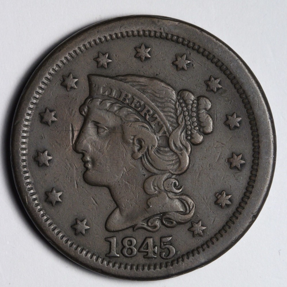 1845 Braided Hair Large Cent XF E127 DVHN