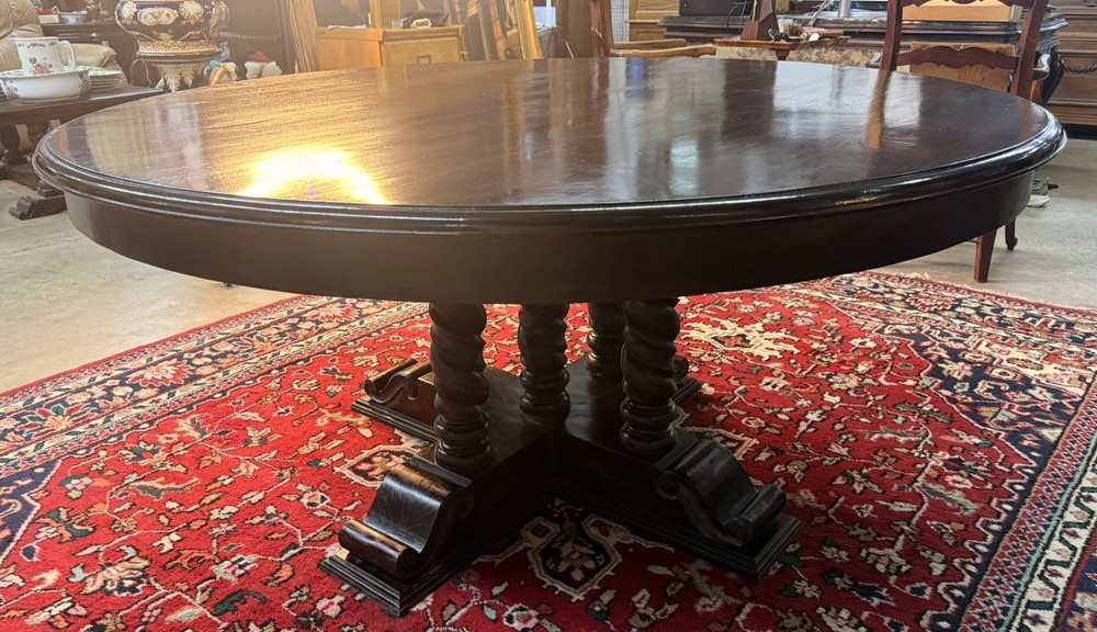 Vintage 60" Round Table Solid Hardwood Barley Twist Dining & Entry Table