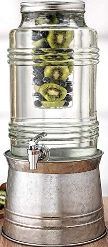Breeze Glass Beverage Dispenser with Base Metal Stand Transforms Bucket, Lid,