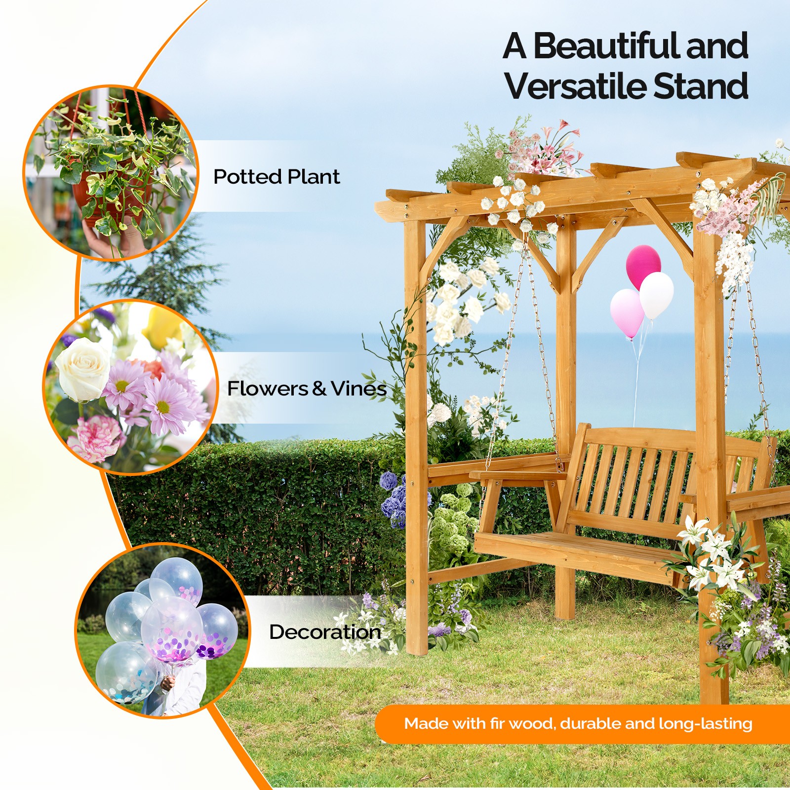 6 FT Wooden Swing Set with Bench Patio Furniture for Outdoor Yard Porch Garden