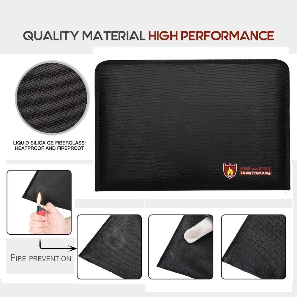 Fireproof Document Bag Fire Water Resistant A4 Size 12 Pockets Safe Holder