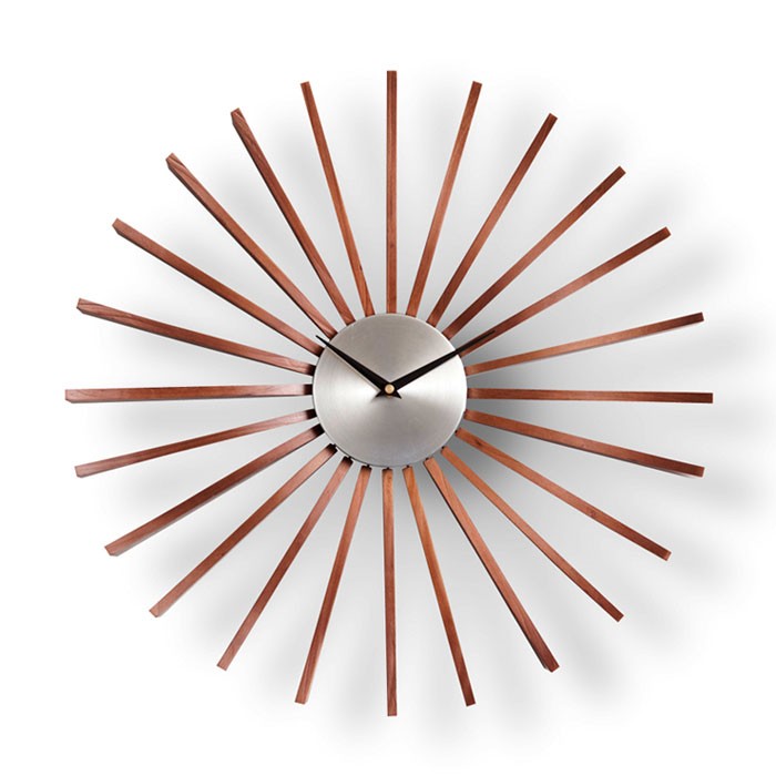 George Nelson Flutter Clock Wall Clock Wood Brown Walnut 19 in Fast Delivery