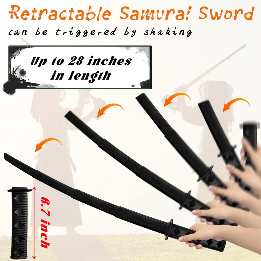 2Pcs 3DPrinted Gravity Retractable Samurai Sword Model Large, Black