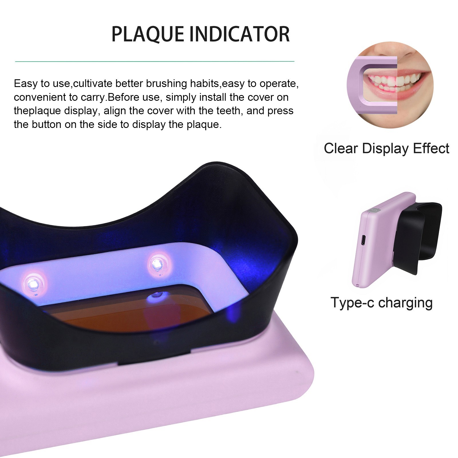 Electric Dental Plaque Indicator Detector Display Device Oral Hygiene Care Pink