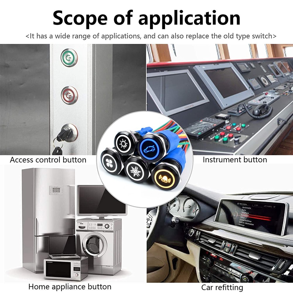 Two Color Customize Black Metal Push Button Switch ON OFF Momentary Latching