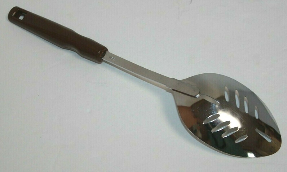 Vintage Slotted Serving Spoon Brown Plastic Handle