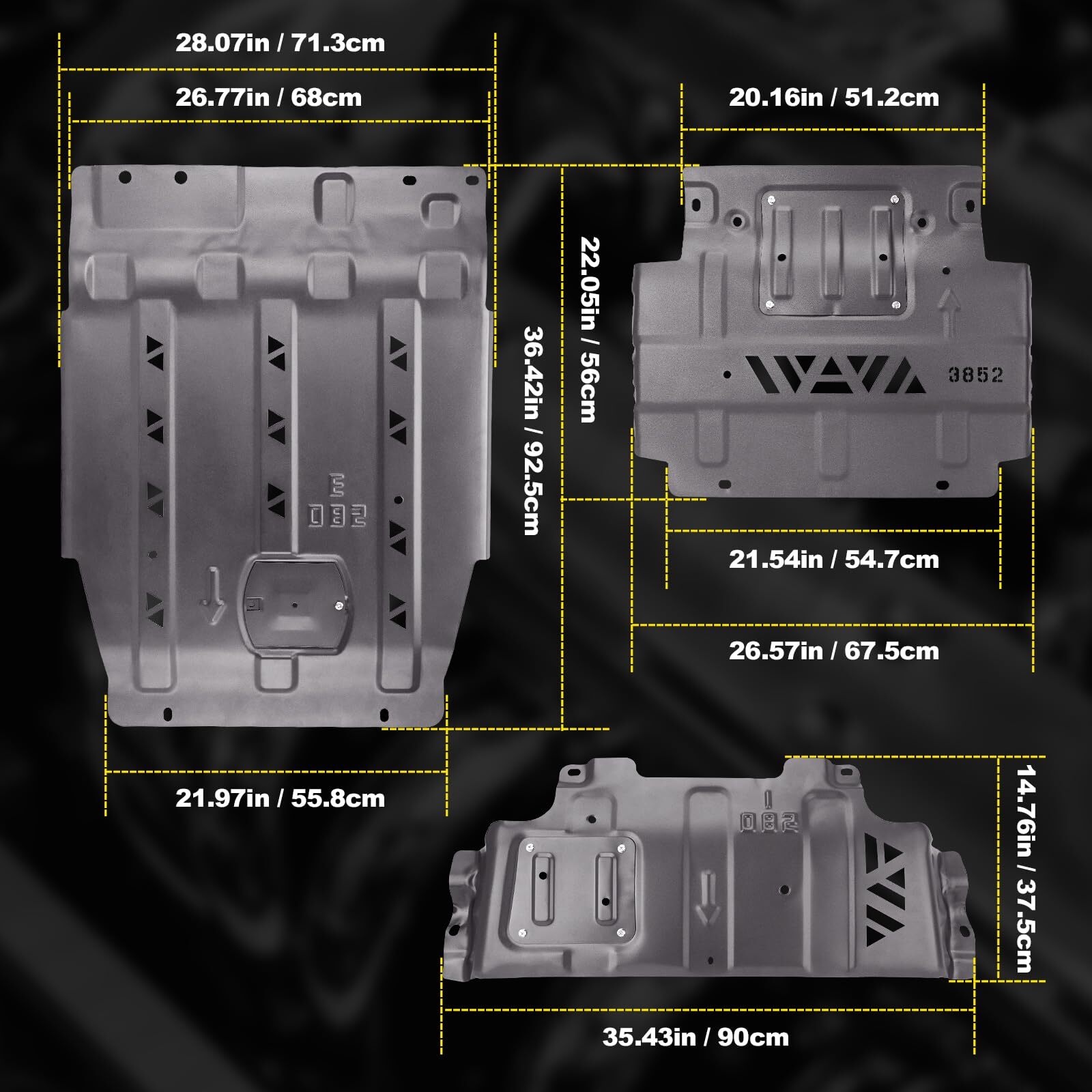 Full Skid Plate Package w/Front Transmission Skid Plate For 2015-2022 Ford F150