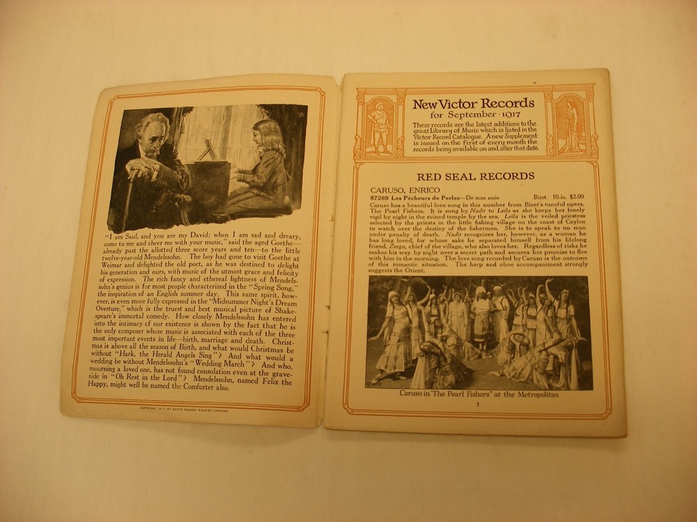 Original Victor Phonograph Record Catalog - Dated September, 1917