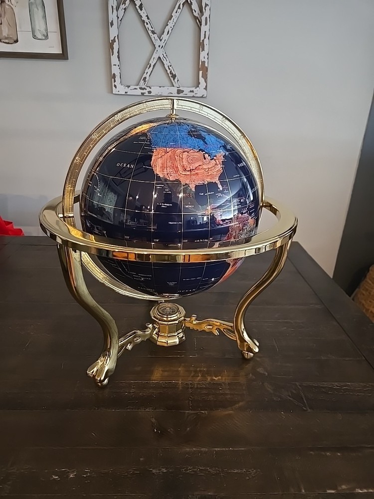 Inlay Gemstone Tabletop World Globe 19” Tall