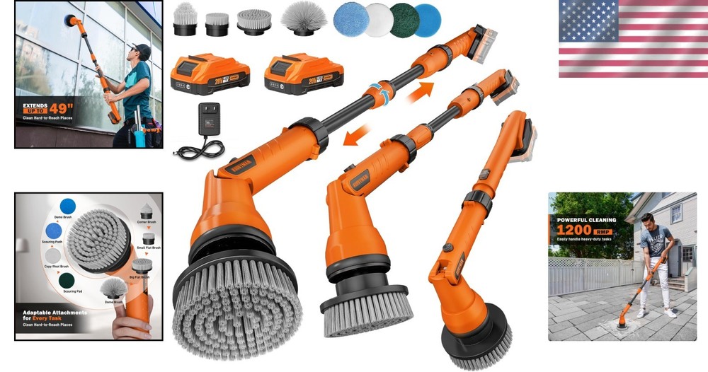 Versatile Electric Scrubber - 2 Batteries, Telescopic Handle