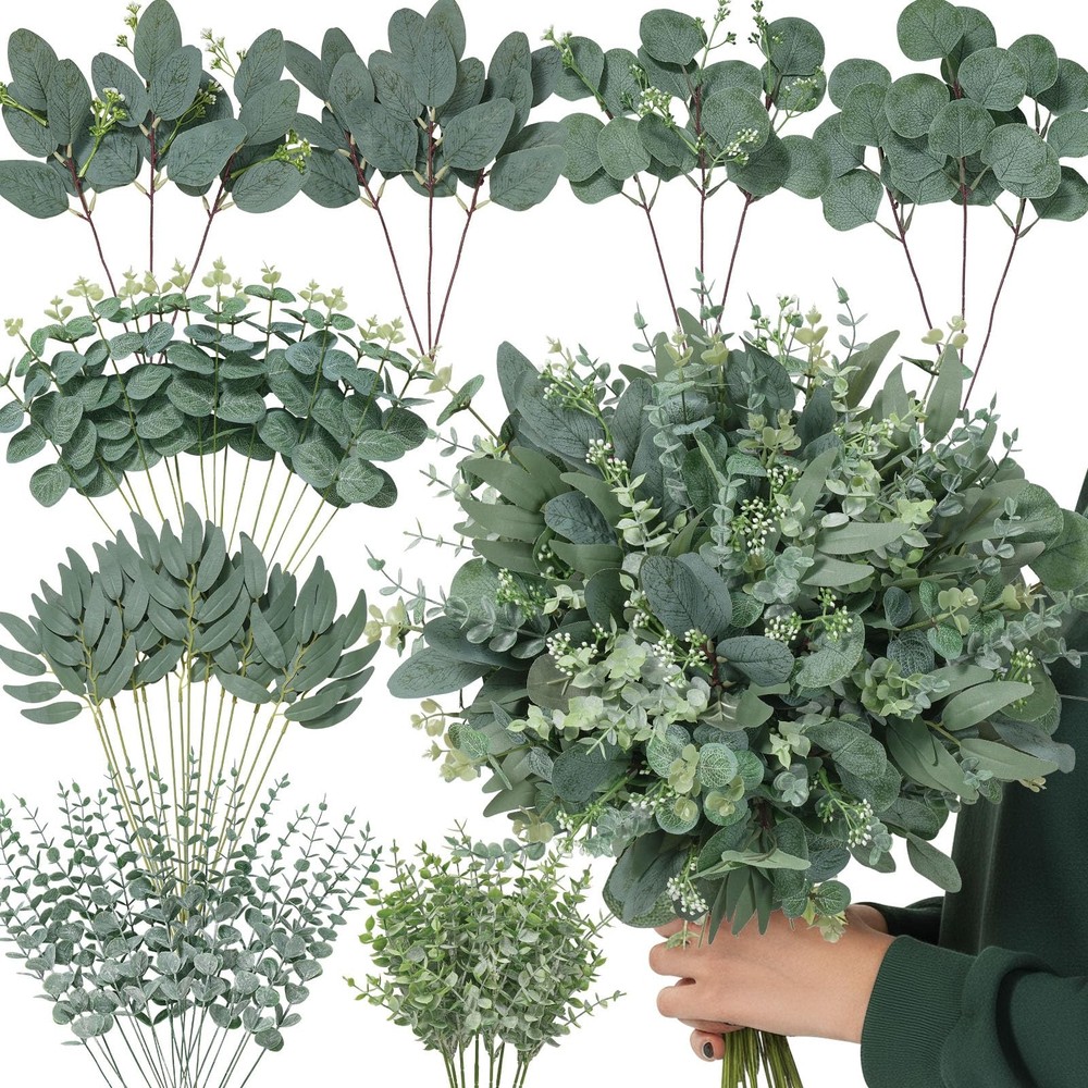 70 Pcs 8 Kinds Mixed Eucalyptus Stems Bulk,Artificial Greenery Silver Dollar ...