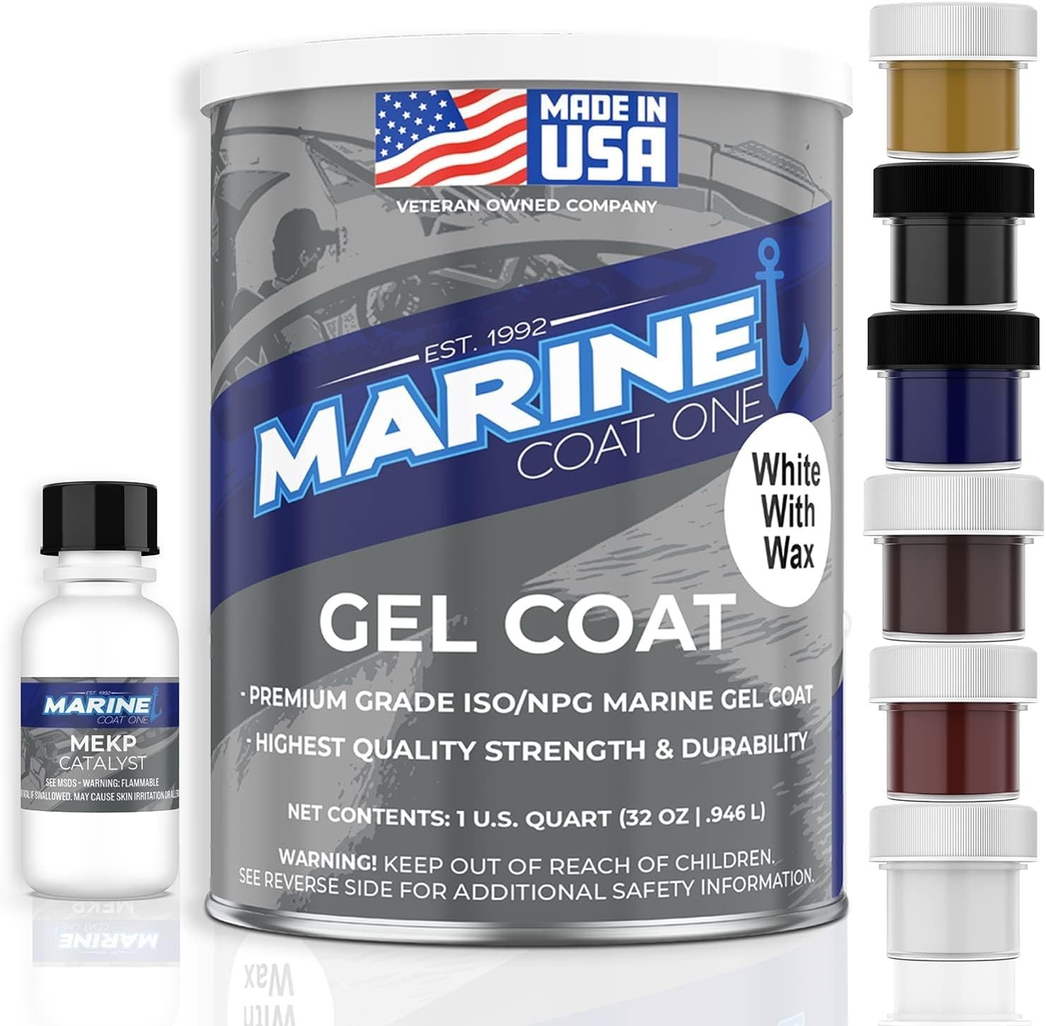 Marine Coat One,  White Gelcoat Repair Kit For Boat - (White With Wax, Gallon)