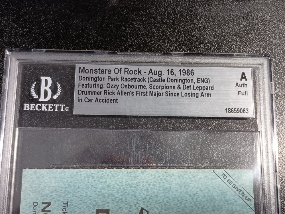 Ozzy Osbourne Monsters Of Rock Concert Ticket Donington Park 8/16/1986 Beckett