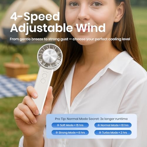 Hand Held Fan - 4 Speeds Adjustable Pink Updated Version
