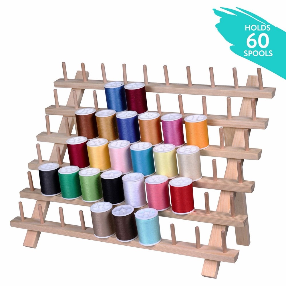 60 Spool Wooden Thread Rack For Small Thread Cones Embroidery Spools