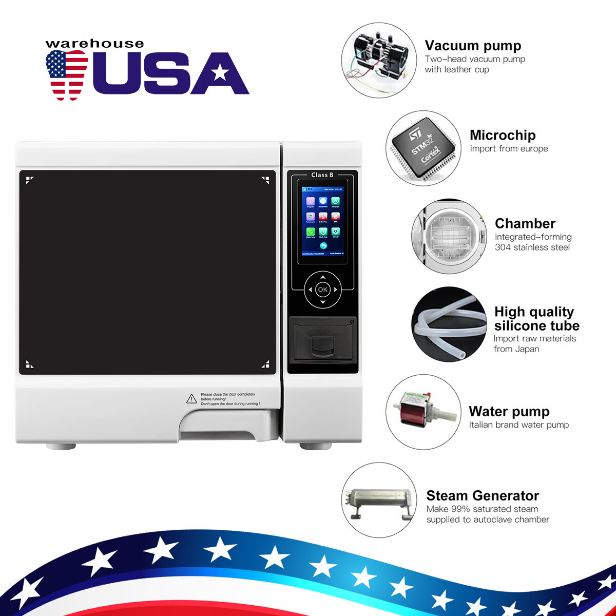 18L Dental Autoclave Steam Sterilizer Medical Class B Sterilization LCD Printer