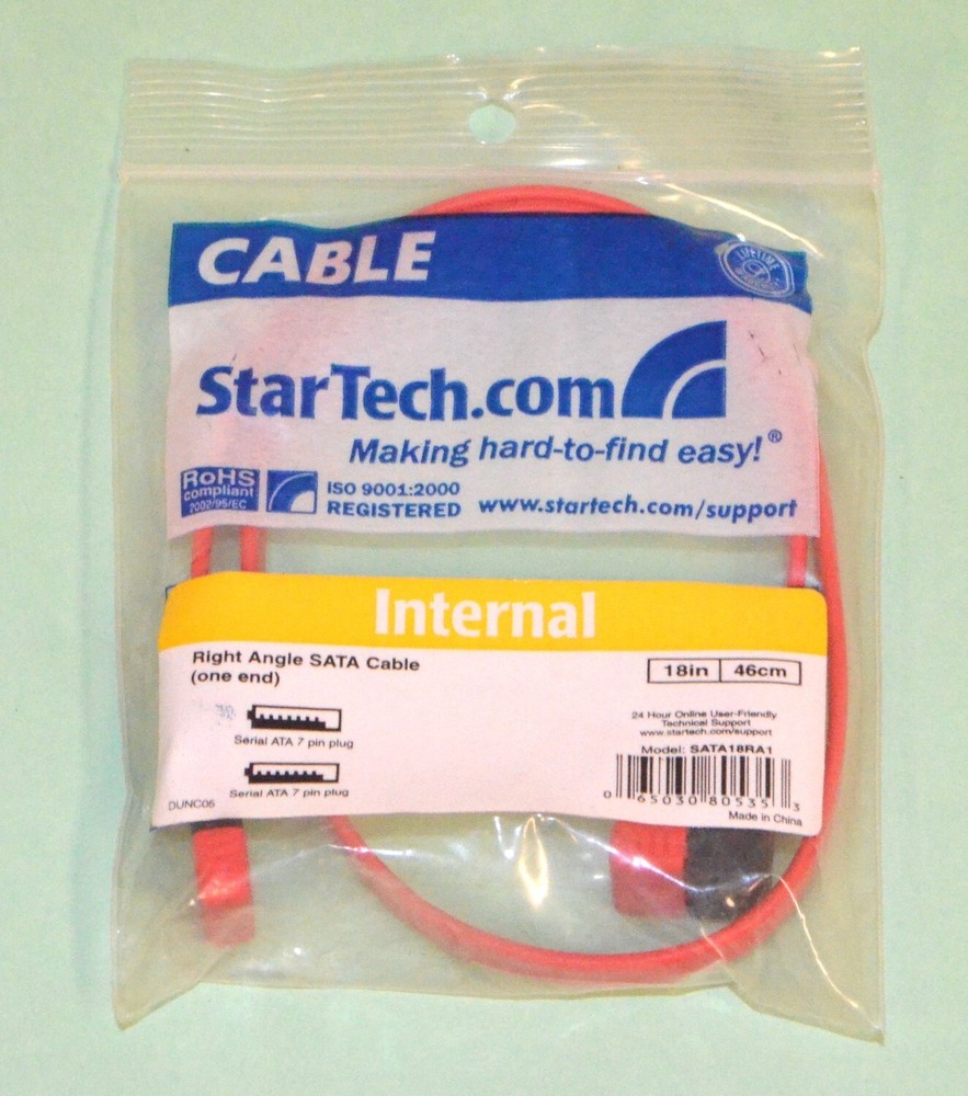 StarTech Serial ATA Internal Cable, 18",  Right Angle, Red *New* SATA18RA1