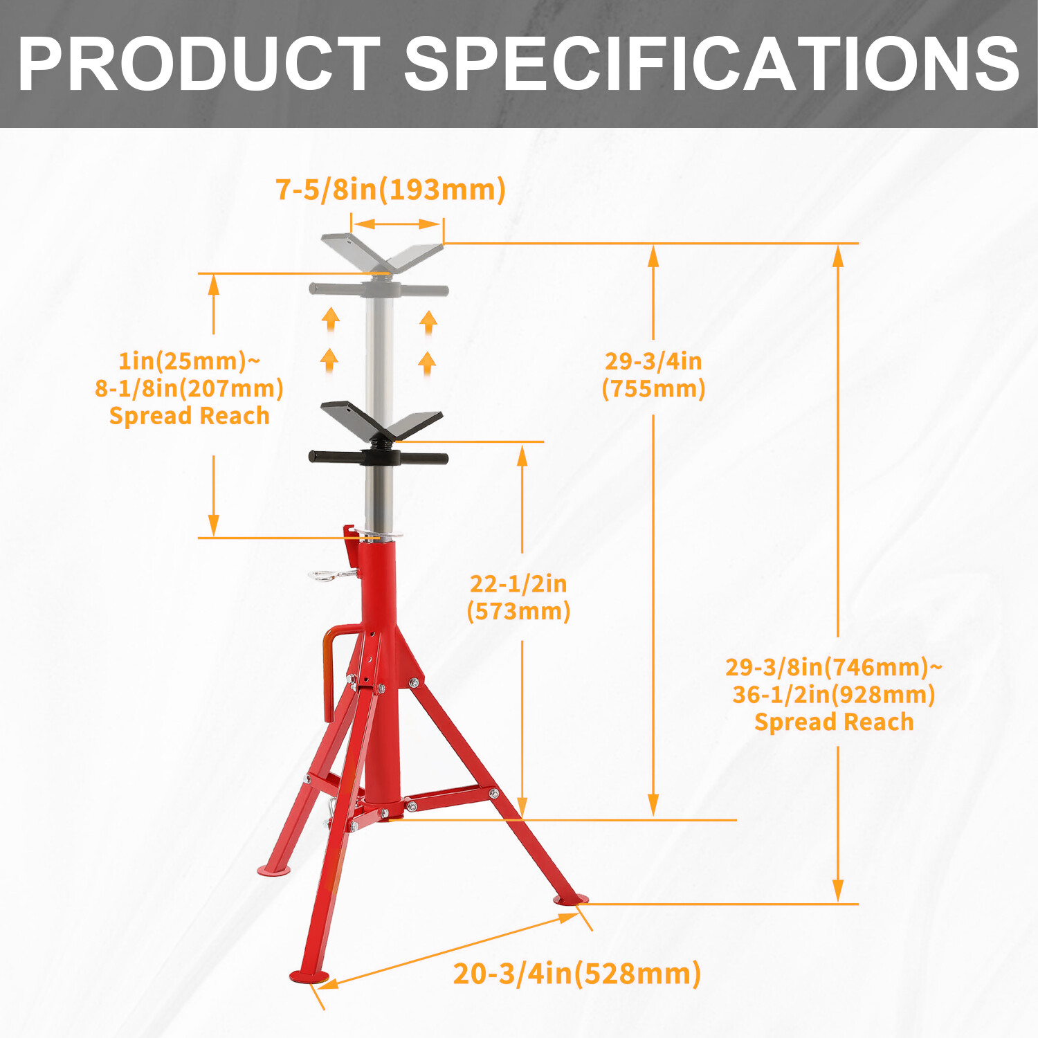 V-Head Pipe Stand Folding Tripod Jack 28"-52" Height 12" Pipe 2500LB Steel Red
