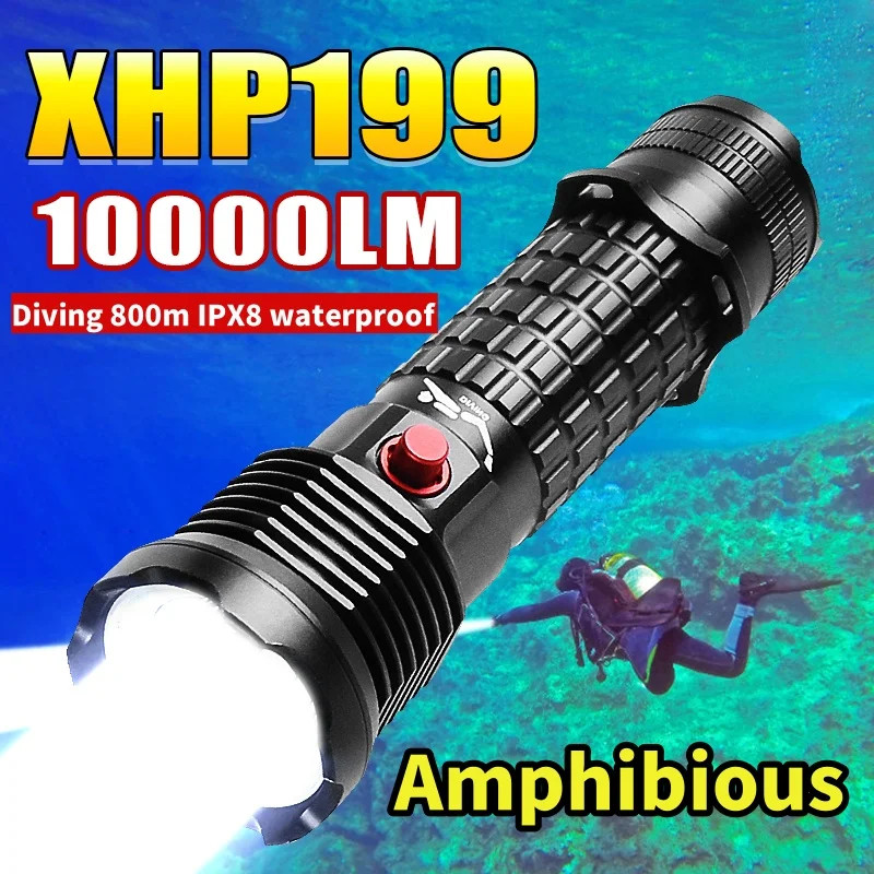 Professional Diving Torch XHP199 Scuba Flashlight Underwater Torch Light