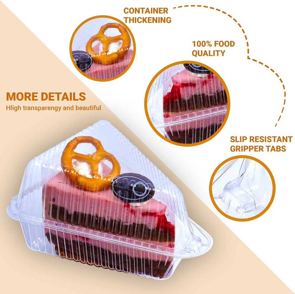 50 Pcs Cake Slice Containers with Lid, Single Clear Small, Triangle 50 Pack