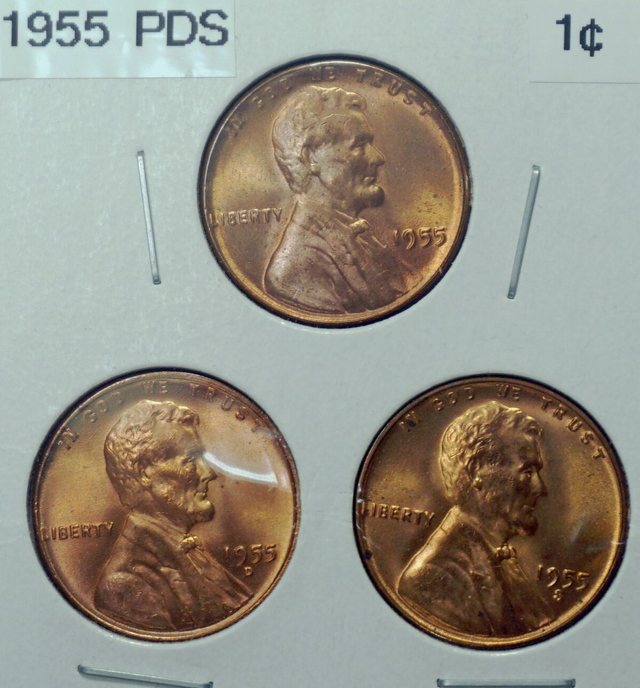 1955 PDS Lincoln Wheat Cent -- Unc Set