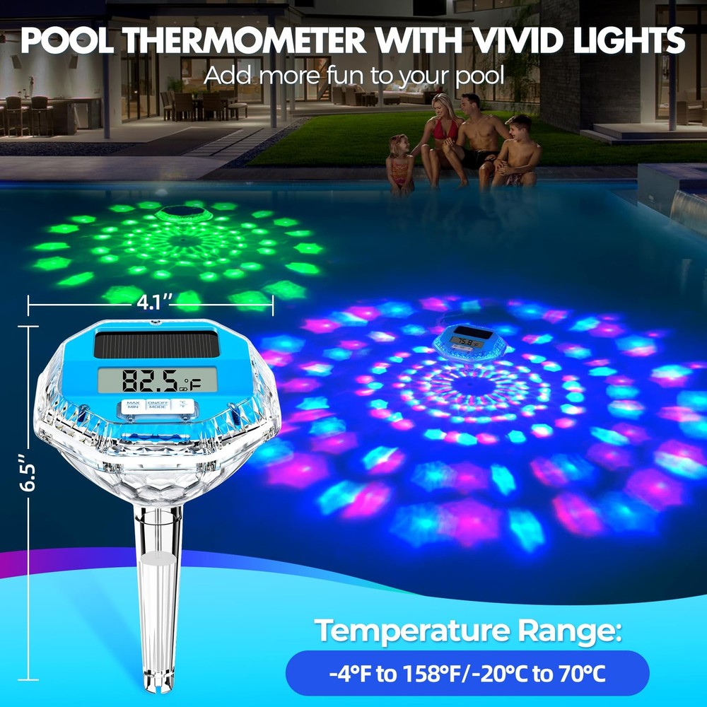 Pircaath 2025 Upgrade Digital Pool Thermometer Floating Easy Read, Solar Pool...