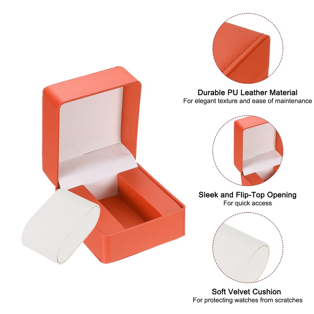 Single Watch Case, PU Leather Watch Storage Box, Orange, Rounded Corner