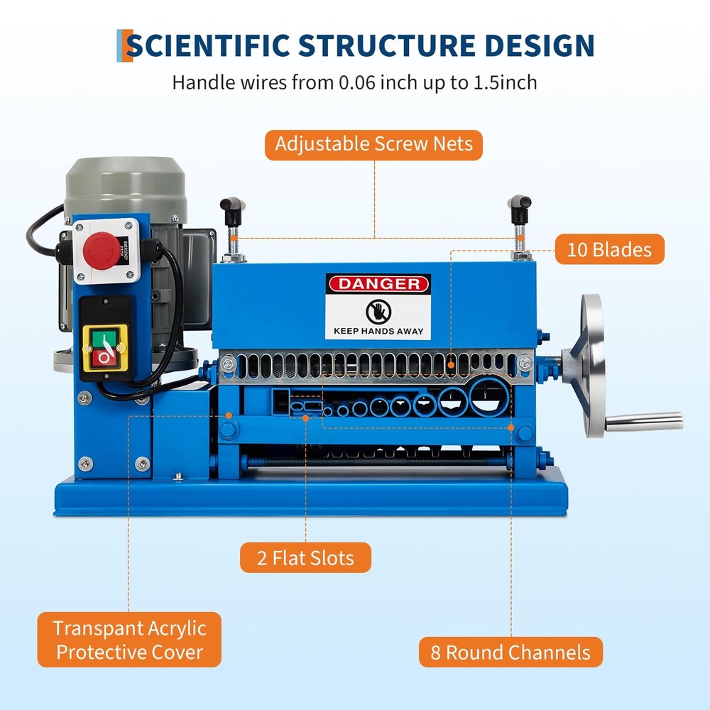 370W Automatic Wire Stripper Machine 0.06''-1.5'' Electric Copper Cable Stripper