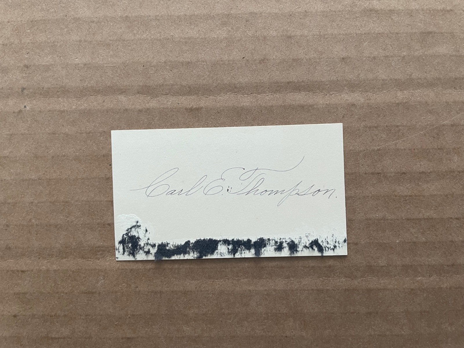 Vintage VICTORIAN Calling Card Penmanship Signed CARL E. THOMPSON Genealogy #9