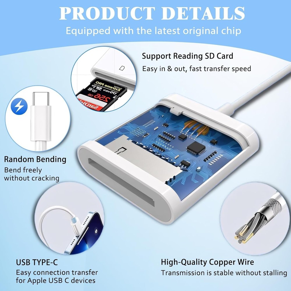 iPhone SD Card Reader USB C, Digital Camera Adapter iPhone 17, Trail Camera SD C
