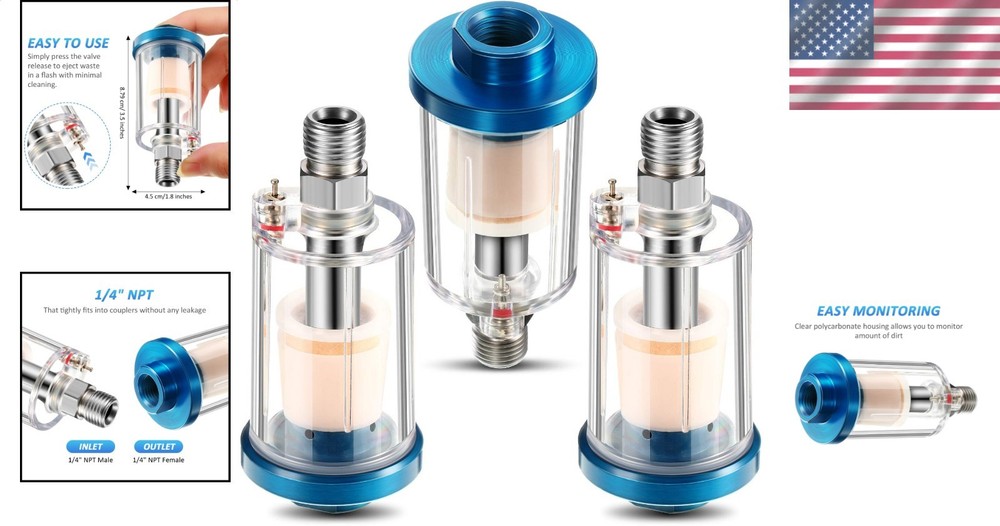 3 Pcs Compressed Air Filter Moisture Separator for Airbrush & Compressor Setup