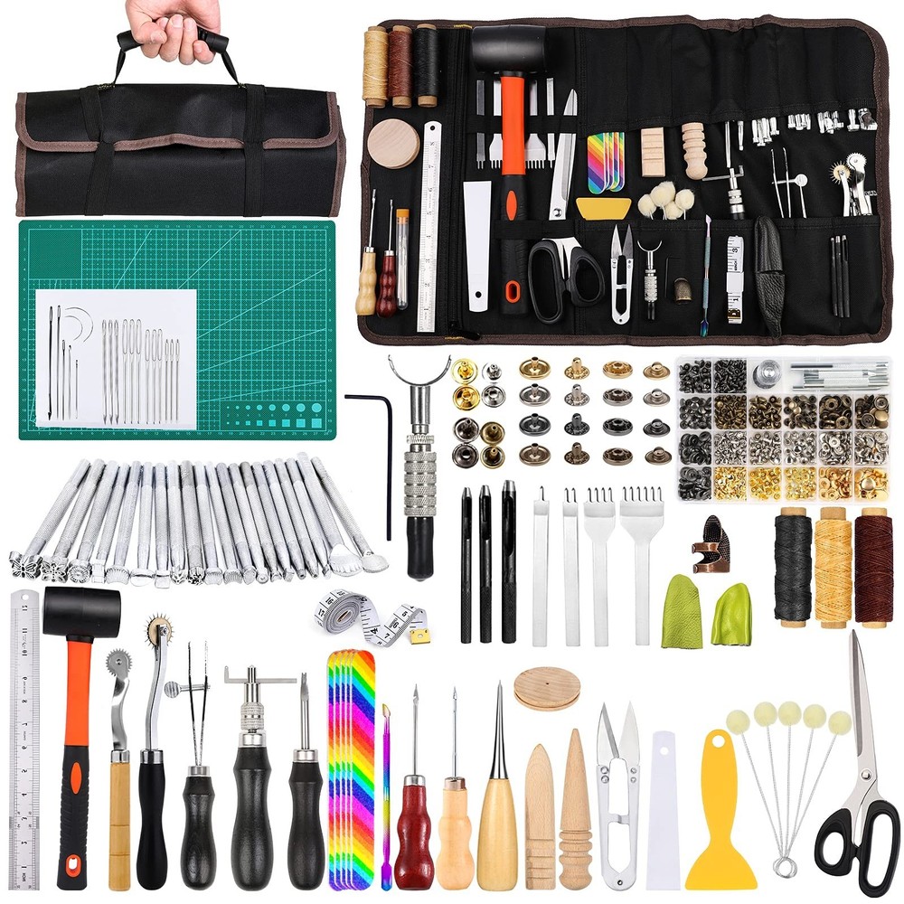 328PCS Leather Working Kit, Leather Working Tools with Manual - Stamp Tools, ...