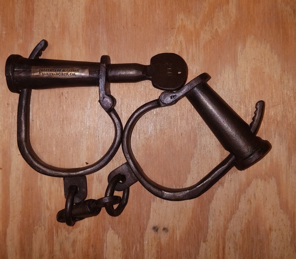 Vintage Working Cast Iron Handcuffs & Key Adjustable I with 2 keys