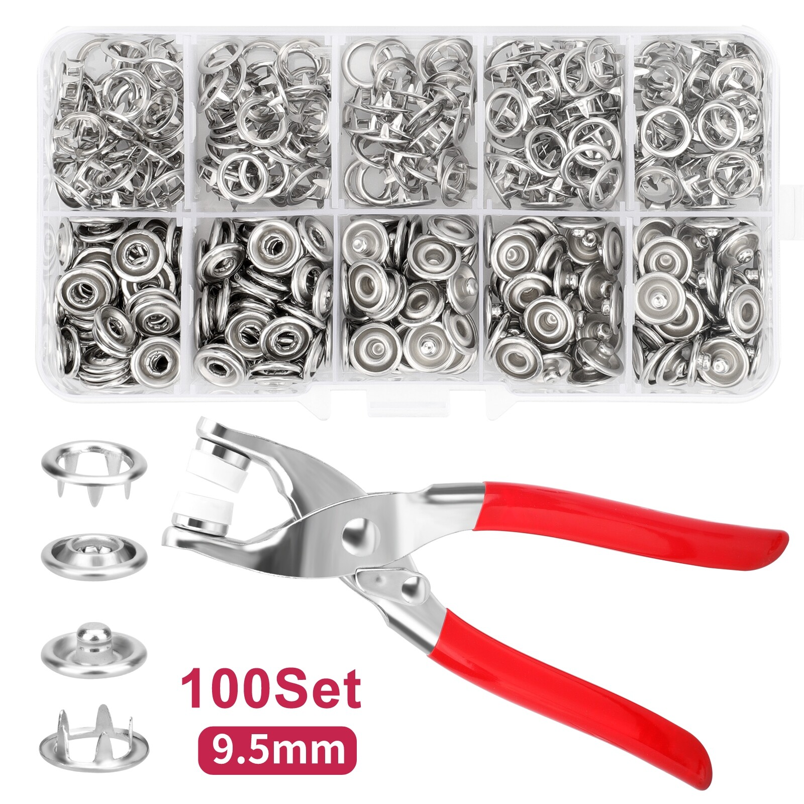 100 Set Snap Fastener Kit 9.5mm Press Studs with Pliers for Fabric Craft Clothes