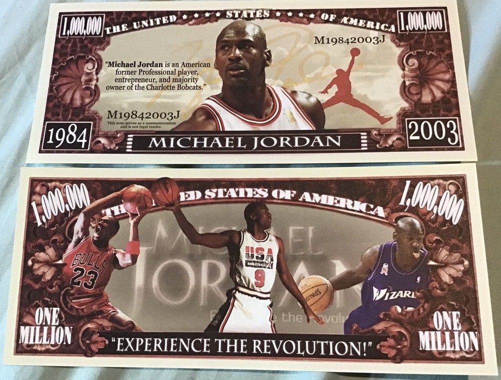MJ Michael Jordan Novelty Dollar Bill comes In  Soft Polly Sleeve New
