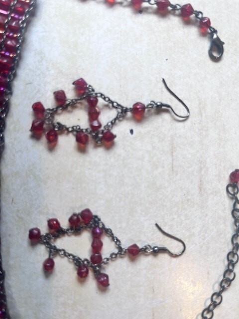 Reenactment Necklace & Earring Set Red